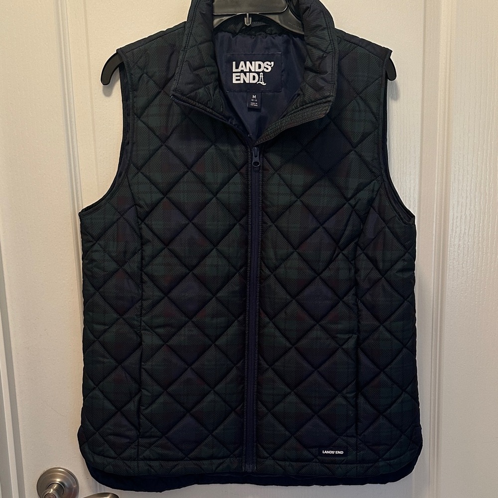 Lands' End Black and Green Quilted Vest